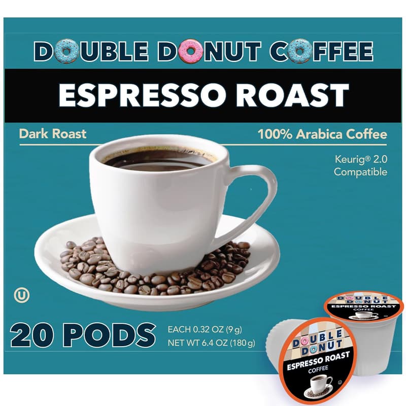 Double Donut Espresso Roast Pods for Keurig, 20 Count