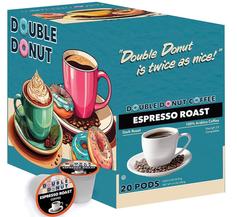 Double Donut Espresso Roast Pods for Keurig, 20 Count