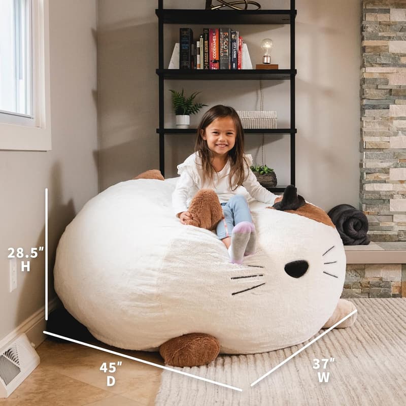 Francesca Feline Foam-Filled Bean Bag Chair - 3 Ft, Soft Faux Fur