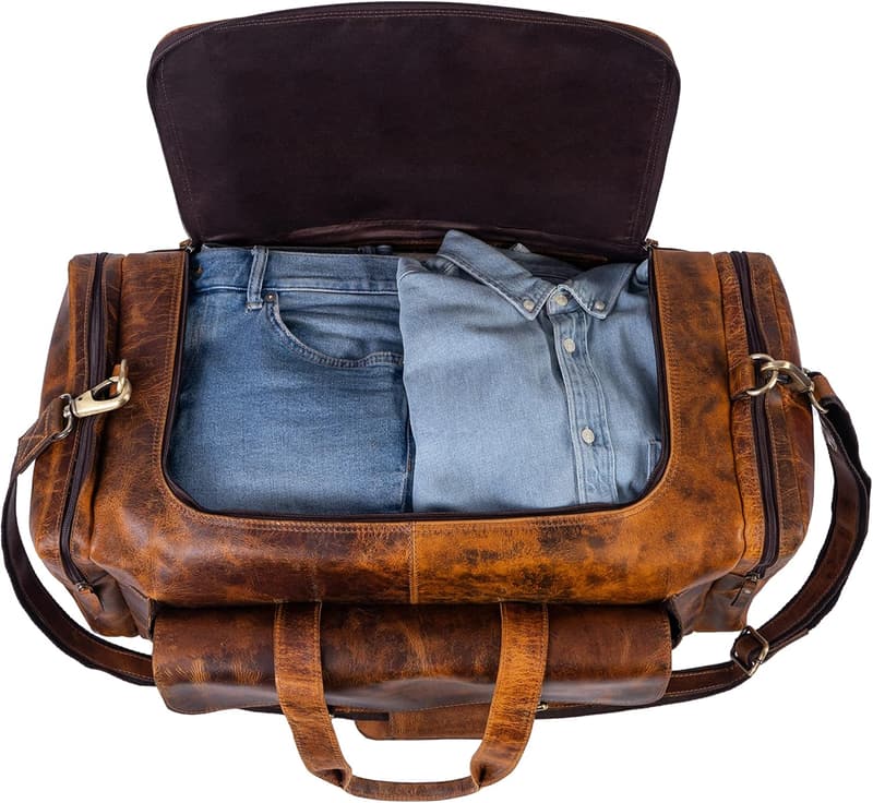 24-Inch Leather Duffel Bag for Weekend Travel & Gym