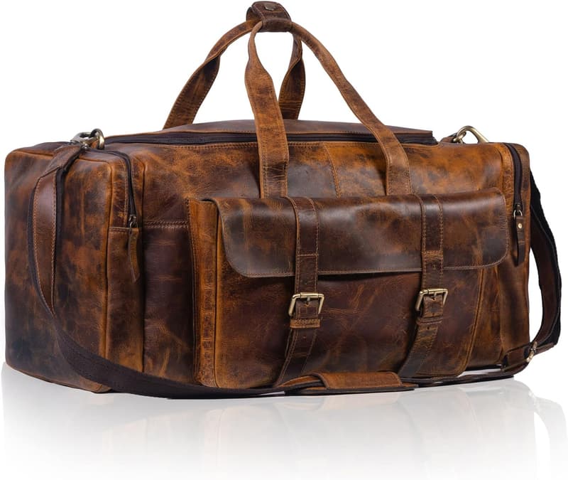 24-Inch Leather Duffel Bag for Weekend Travel & Gym