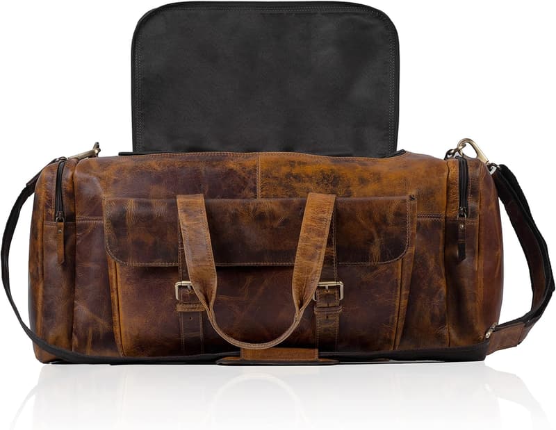 24-Inch Leather Duffel Bag for Weekend Travel & Gym