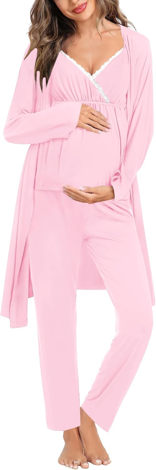 Maternity Nursing Robe Set – 3-in-1 Breastfeeding Pajamas