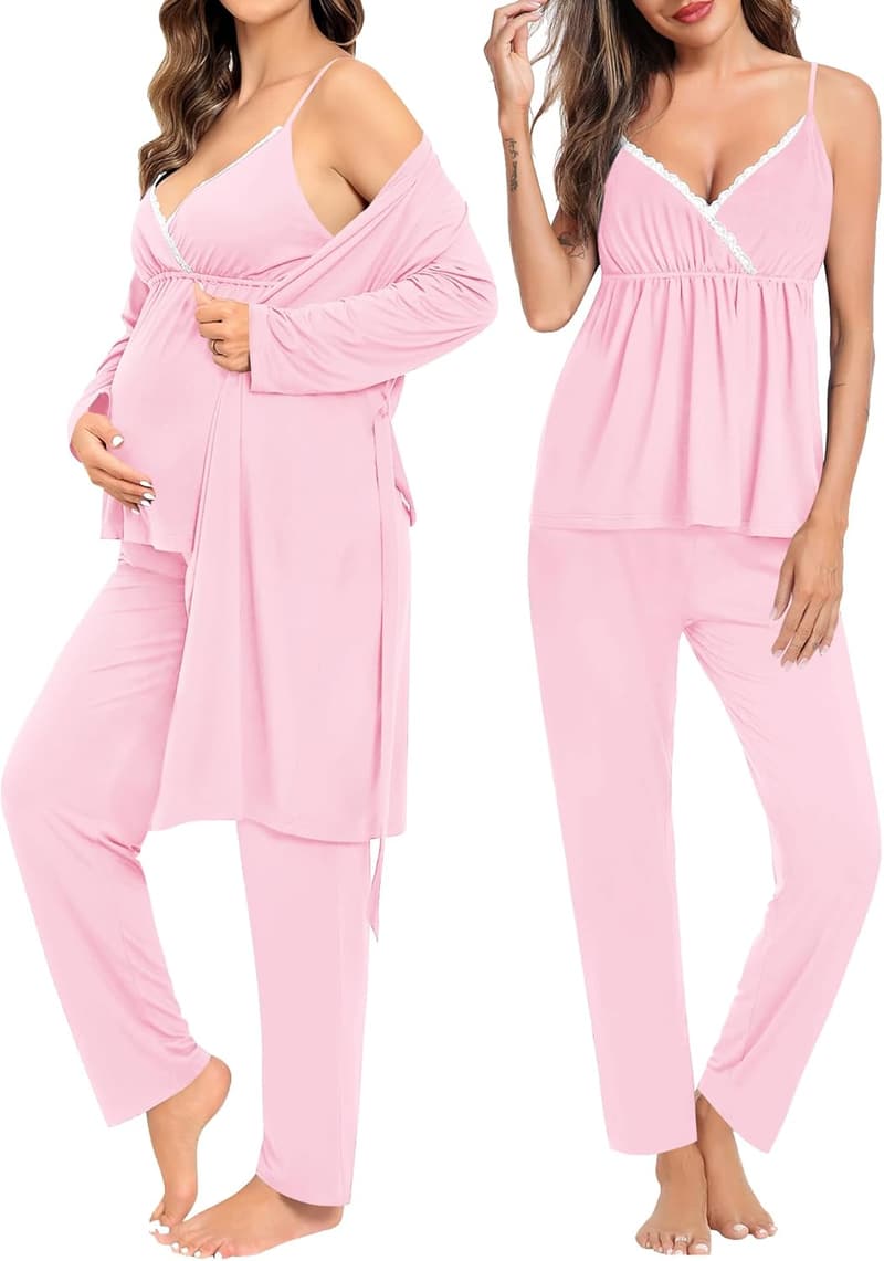 Maternity Nursing Robe Set – 3-in-1 Breastfeeding Pajamas