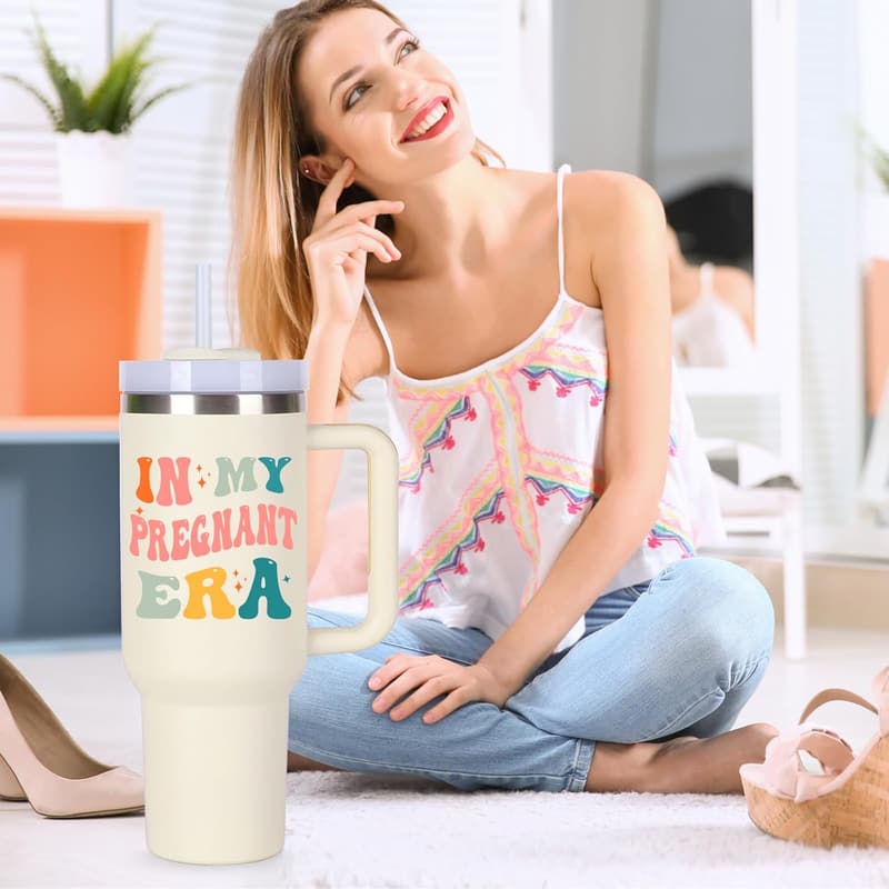 Pregnancy Gift: 40oz Tumbler with Handle for Moms-to-Be