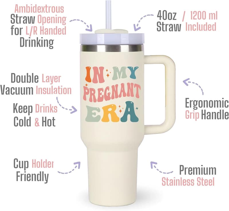 Pregnancy Gift: 40oz Tumbler with Handle for Moms-to-Be