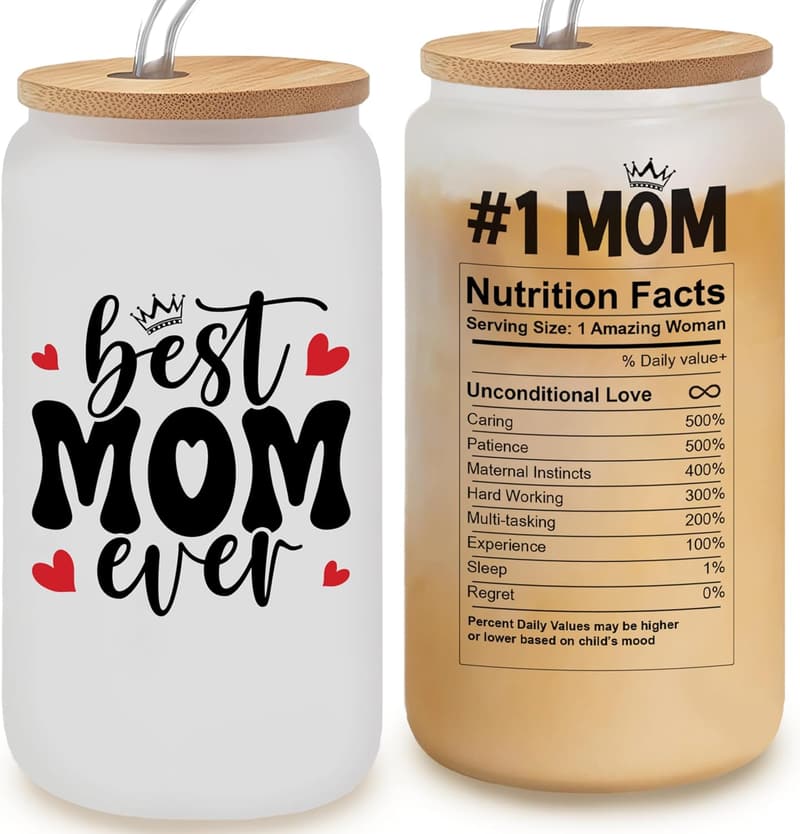 Mother's Day 16oz Frosted Glass Coffee Cup for Mom