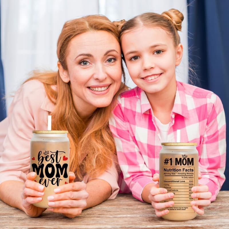 Mother's Day 16oz Frosted Glass Coffee Cup for Mom