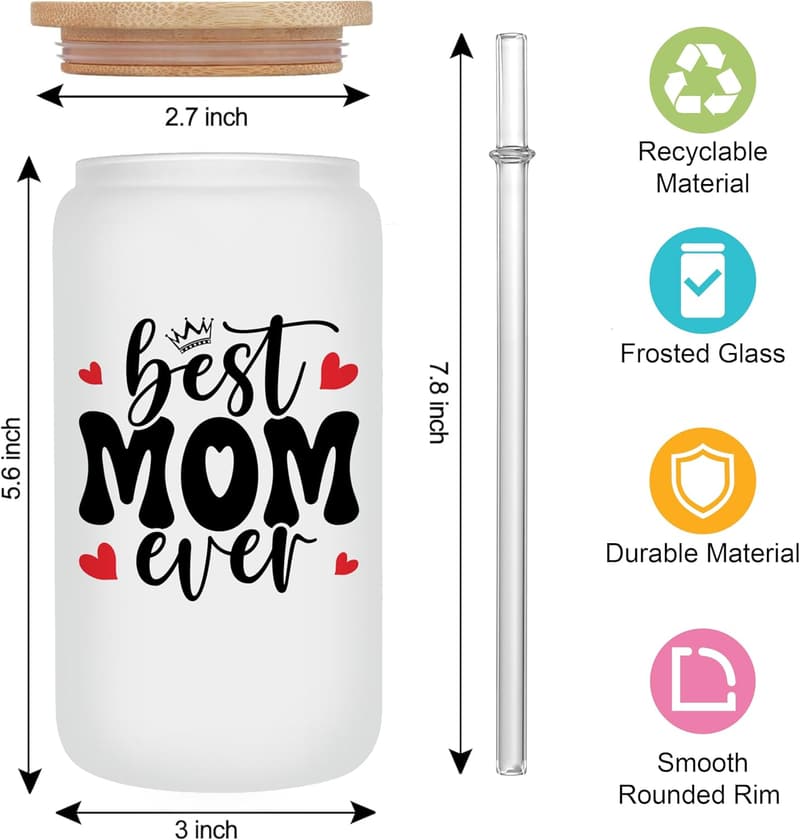 Mother's Day 16oz Frosted Glass Coffee Cup for Mom