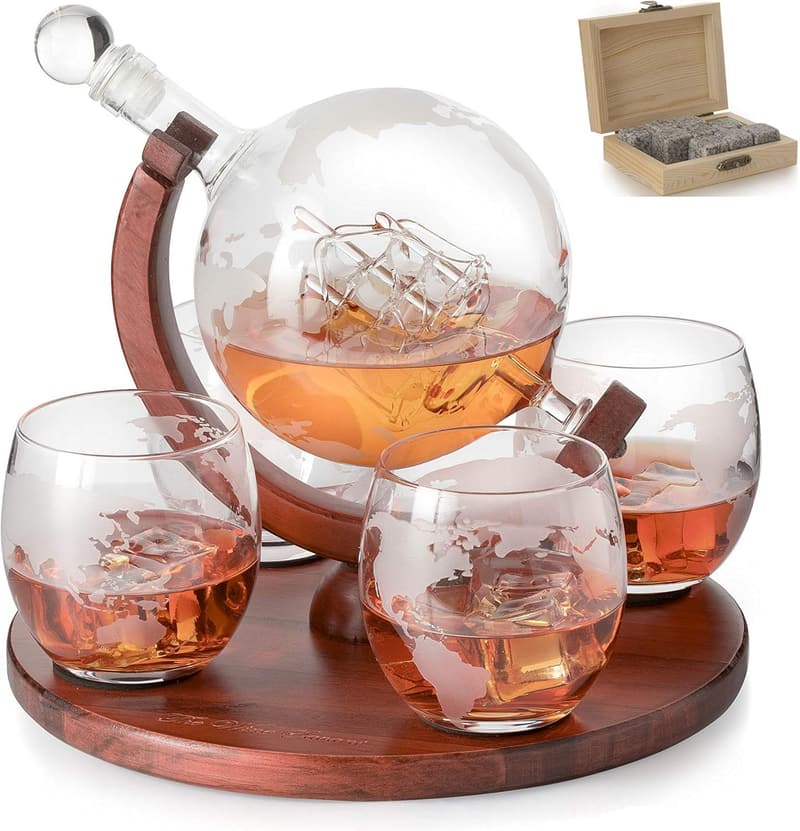 Whiskey Decanter Globe Set with Glasses - Ideal Gift for Men