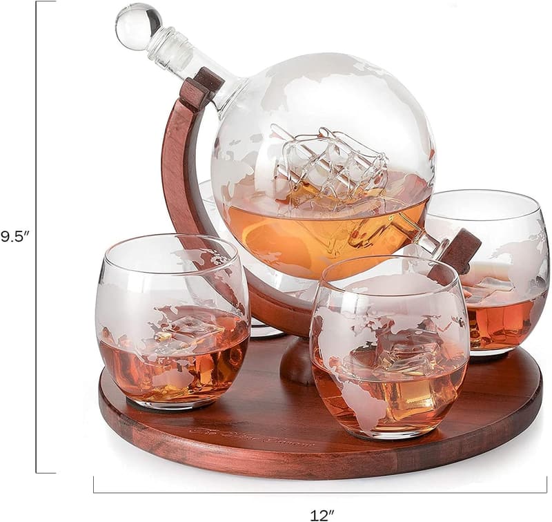 Whiskey Decanter Globe Set with Glasses - Ideal Gift for Men