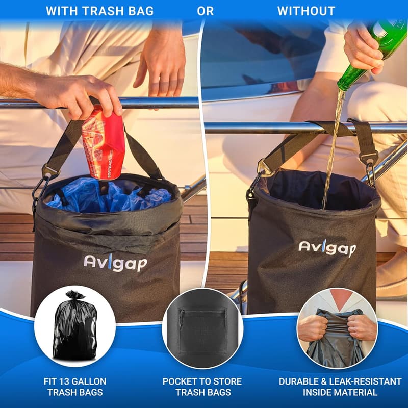 Portable 10-13 Gal Odor & Leak Resistant Trash Can for Boats