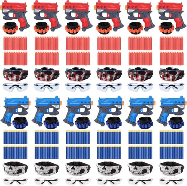 Nerf Gun Party Favors Set for Birthday, 12 Mini Foam Pistols