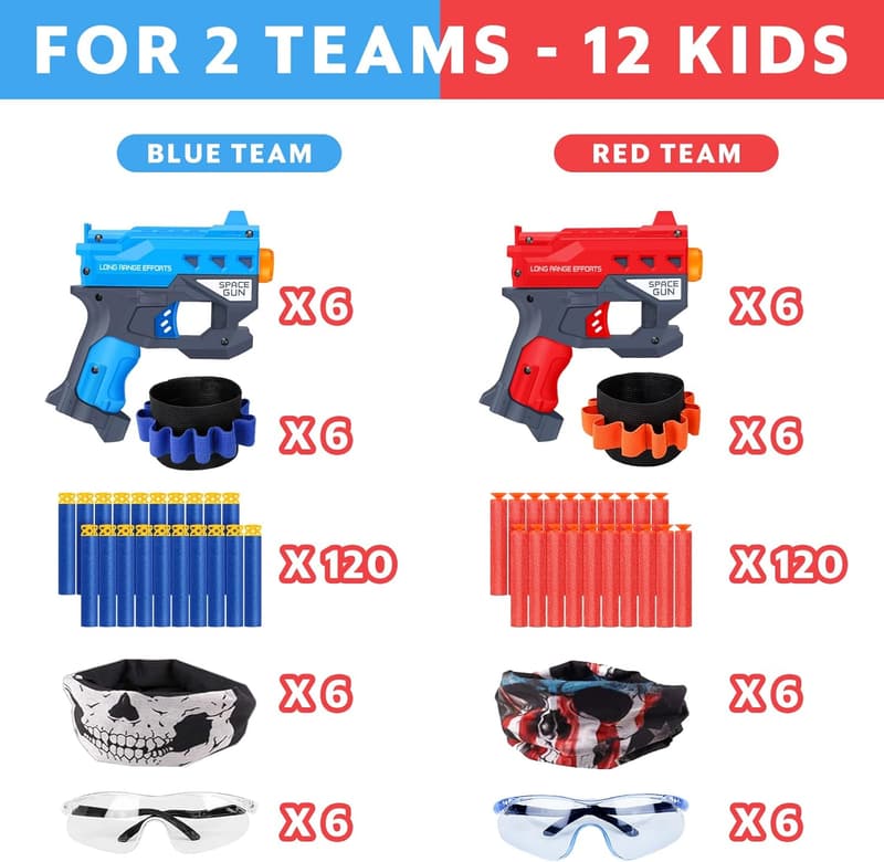 Nerf Gun Party Favors Set for Birthday, 12 Mini Foam Pistols