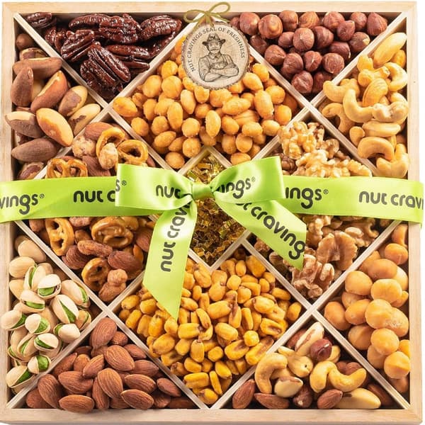 Father's Day Gourmet Mixed Nuts Gift Basket in Wooden Tray