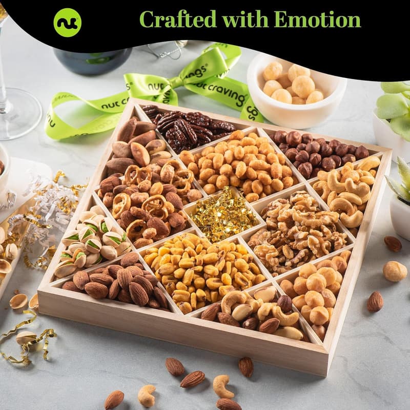 Father's Day Gourmet Mixed Nuts Gift Basket in Wooden Tray