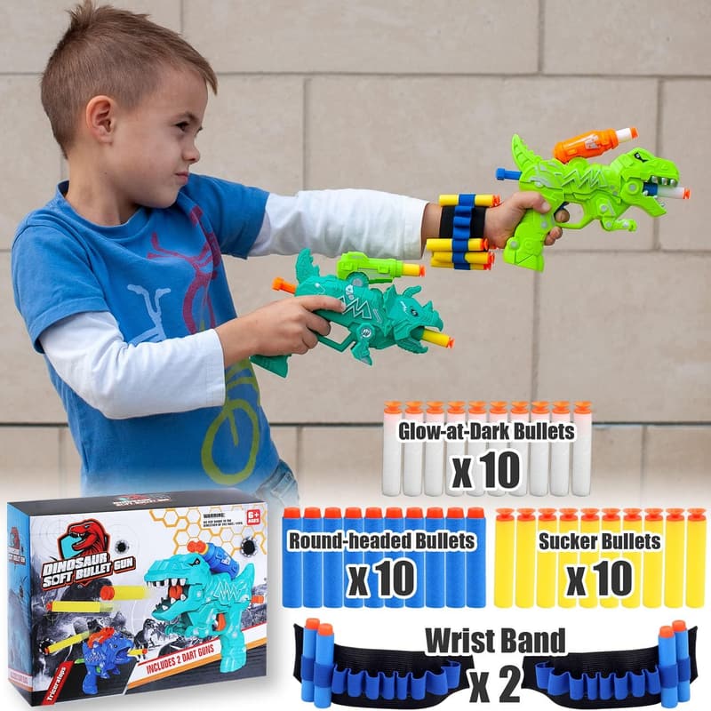 Dinosaur Blaster Toy with 30 Foam Darts - Birthday Gift for Boys