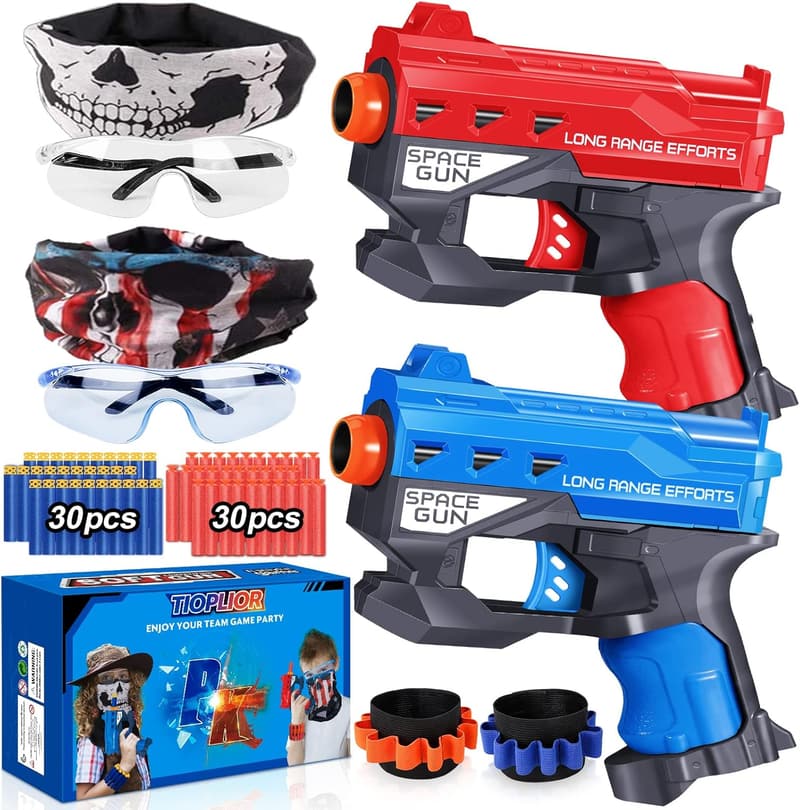 Blaster Guns Set for Boys, 60 Bullets & Safety Gear – Ages 4-9