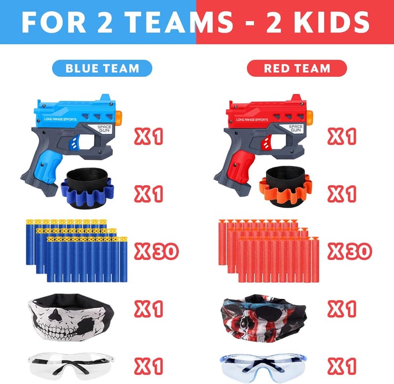 Blaster Guns Set for Boys, 60 Bullets & Safety Gear – Ages 4-9