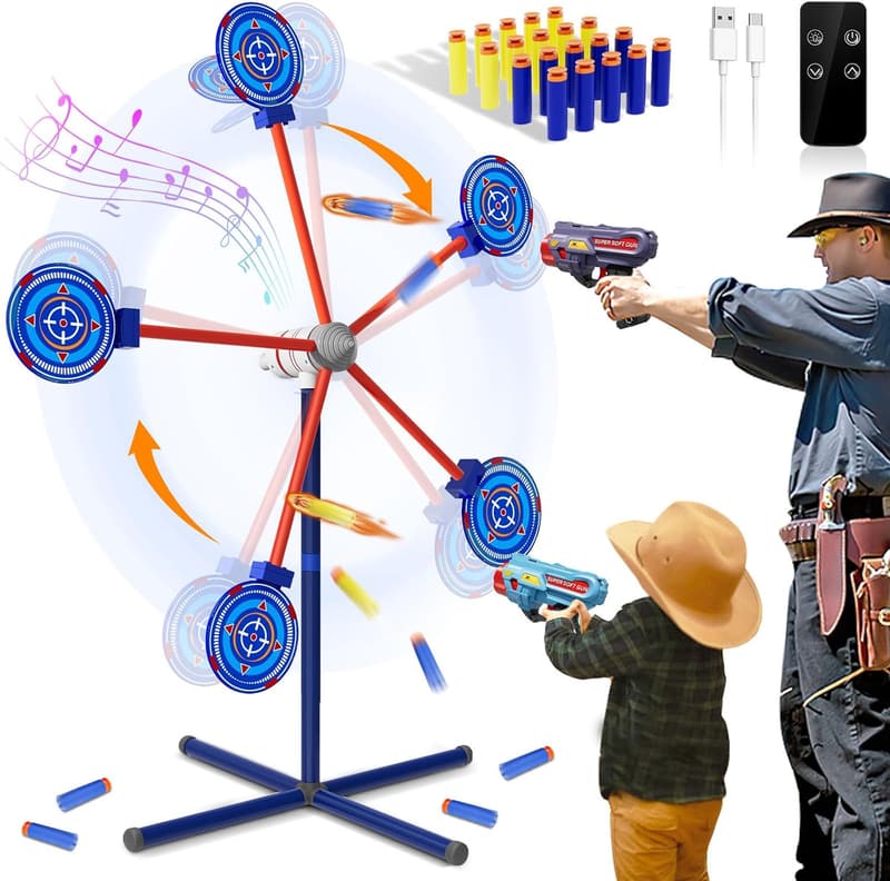 Outdoor Rocket Shooting Game Set with Rotating Target & Darts