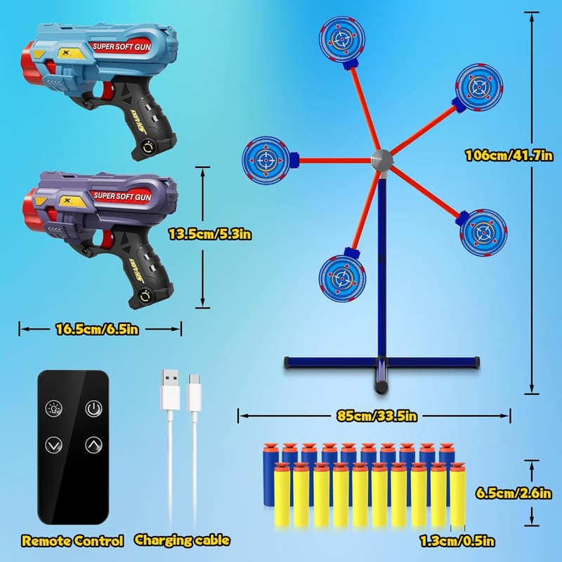 Outdoor Rocket Shooting Game Set with Rotating Target & Darts