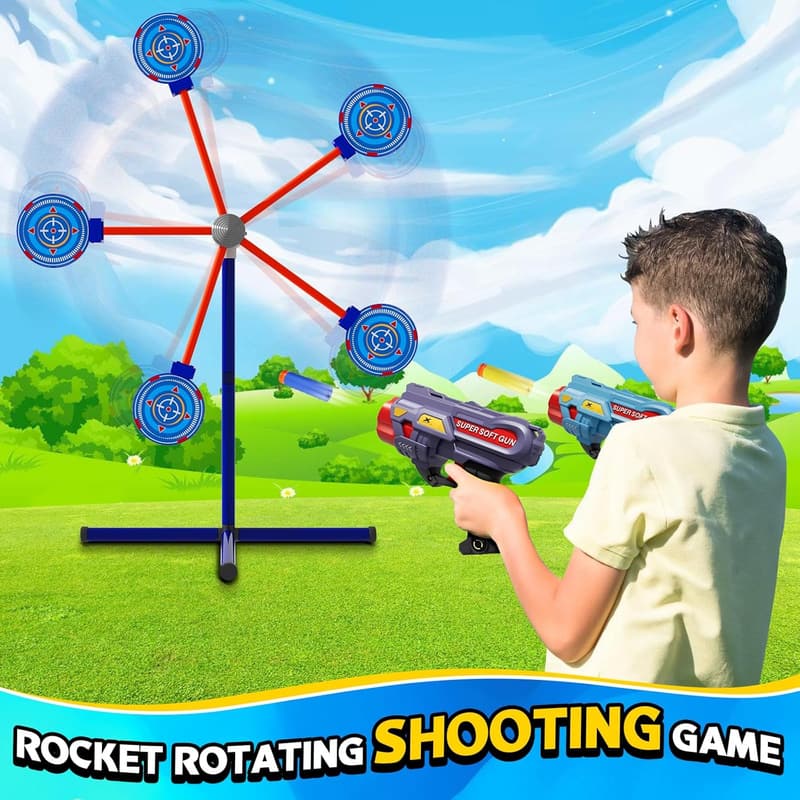 Outdoor Rocket Shooting Game Set with Rotating Target & Darts