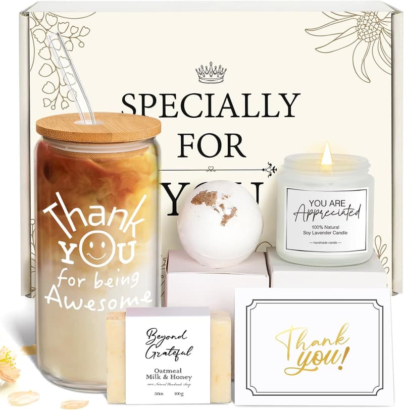 Thank You Gifts for Women – Glass Cup with Appreciation Cards