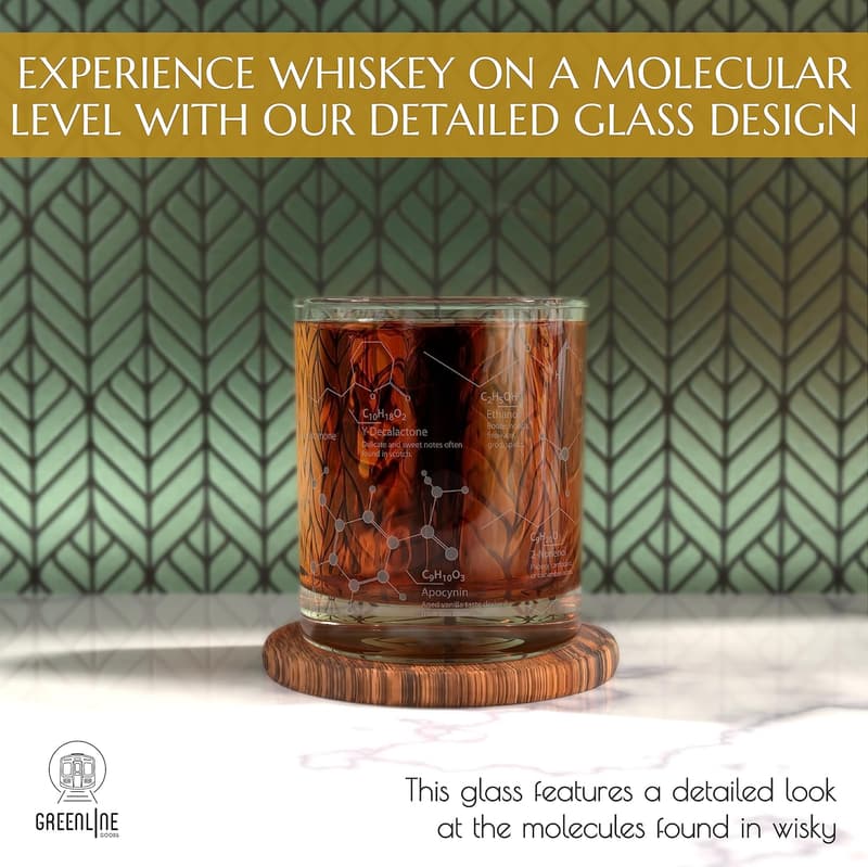 Whiskey Glass Set - 10 oz Tumblers with Etched Chemistry Design