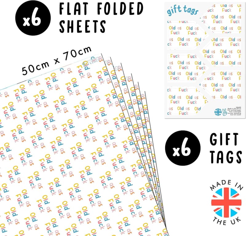 Funny Birthday Wrapping Paper - 6 Sheets, Recyclable for Parents