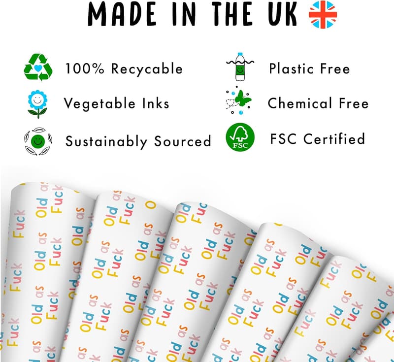 Funny Birthday Wrapping Paper - 6 Sheets, Recyclable for Parents