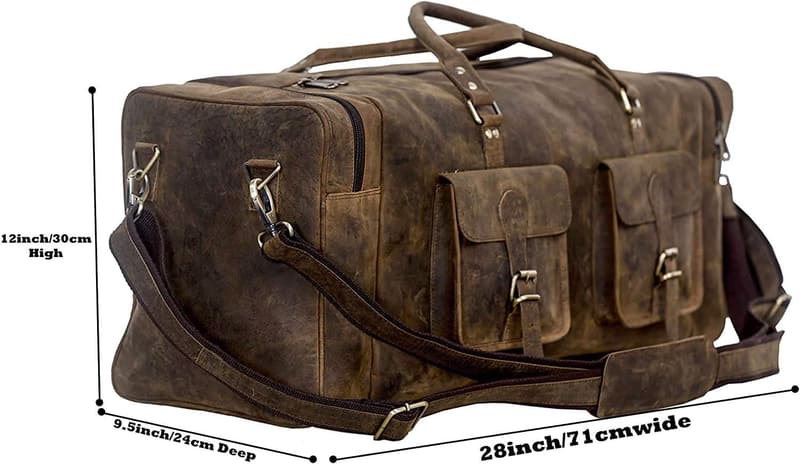28-Inch Distressed Brown Leather Duffle Bag for Travel & Gym