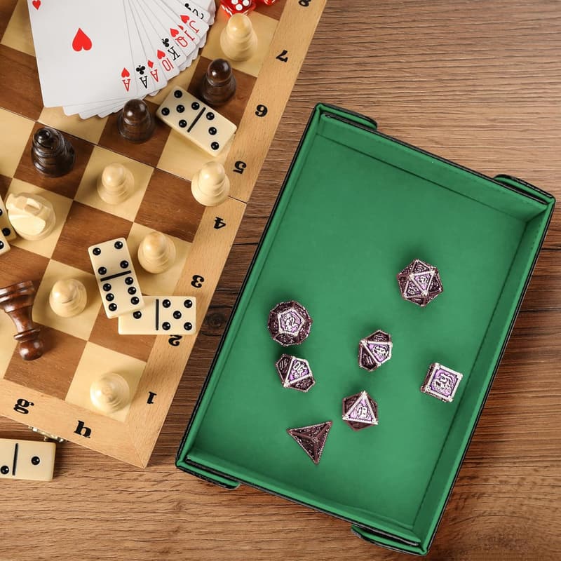 Green PU Leather Magnetic Folding Dice Tray for RPG Games