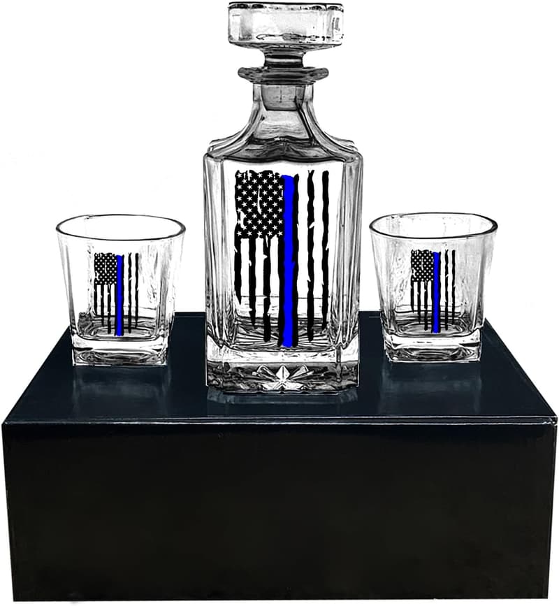 Father's Day Police Whiskey Decanter Gift Set with Glasses