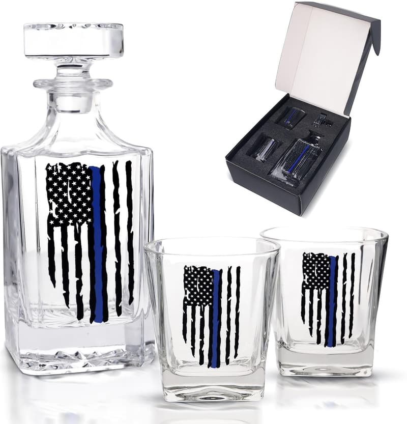 Father's Day Police Whiskey Decanter Gift Set with Glasses