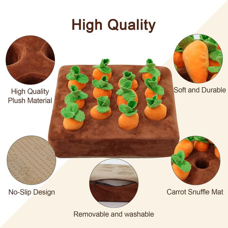 Carrot Snuffle Mat for Dogs - Plush Interactive Puzzle Toy