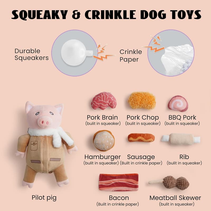 Squeaky Plush Pig Dog Toy for Cognitive Training & Anxiety Relief