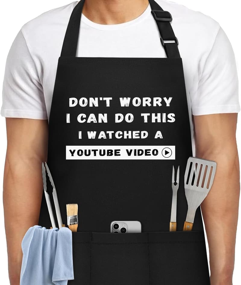 Funny Apron for Men with 3 Pockets - Ideal Cooking Gift
