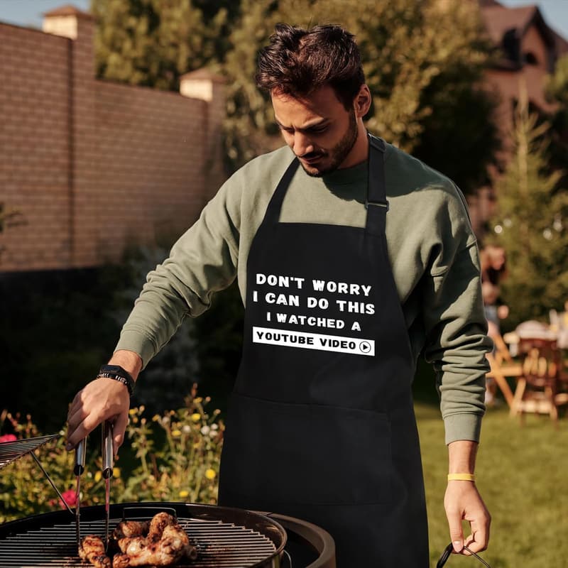 Funny Apron for Men with 3 Pockets - Ideal Cooking Gift