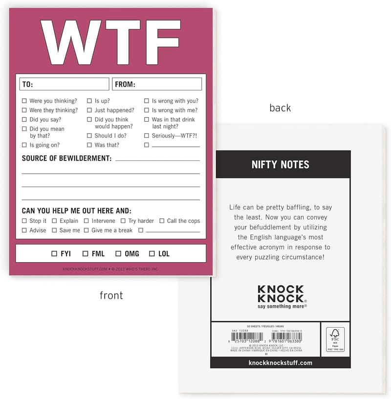WTF Notes Memo Pad - 50 Sheet Checklist