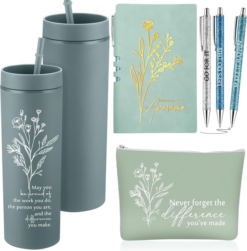 Employee Appreciation Gift Set for Women: Tumbler, Makeup Bag, Journal, Pens