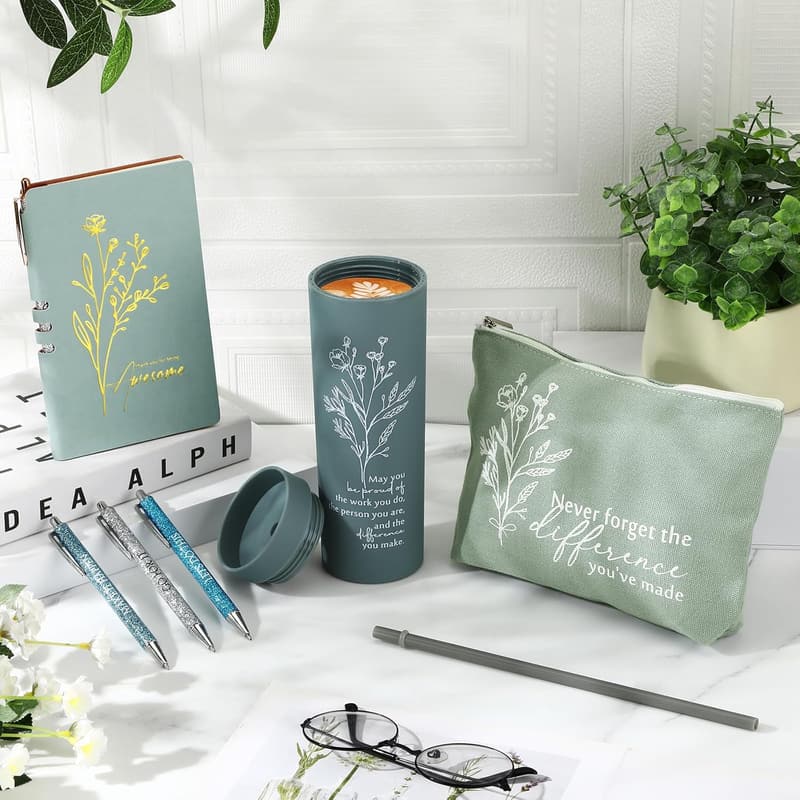 Employee Appreciation Gift Set for Women: Tumbler, Makeup Bag, Journal, Pens