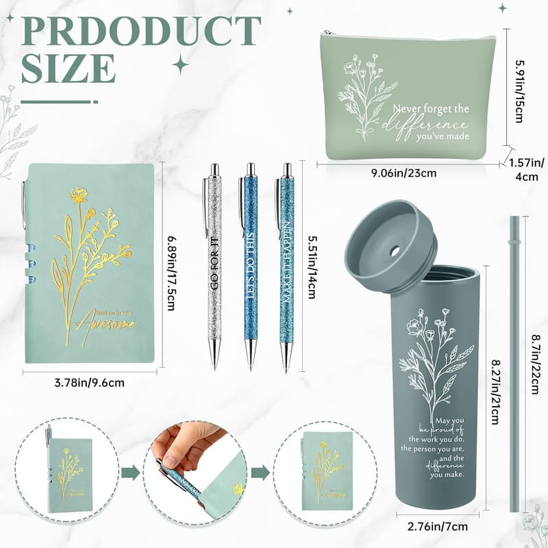 Employee Appreciation Gift Set for Women: Tumbler, Makeup Bag, Journal, Pens