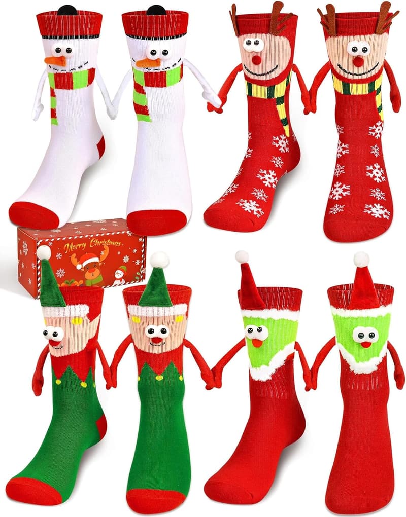 Funny Christmas Socks for Couples - 4 Pairs, Gag Gifts