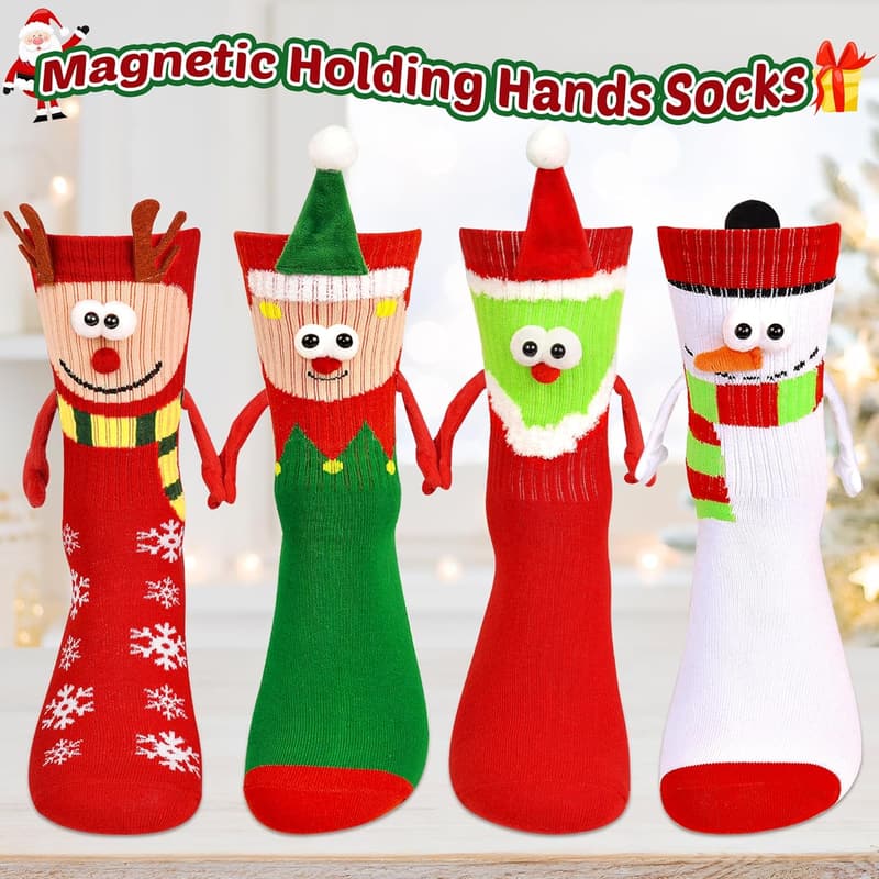 Funny Christmas Socks for Couples - 4 Pairs, Gag Gifts