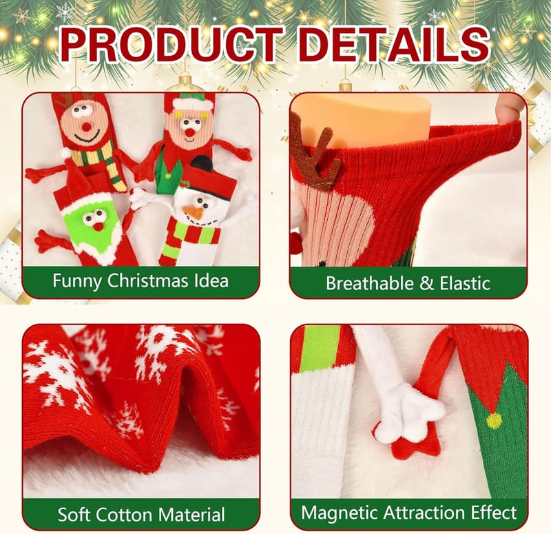 Funny Christmas Socks for Couples - 4 Pairs, Gag Gifts