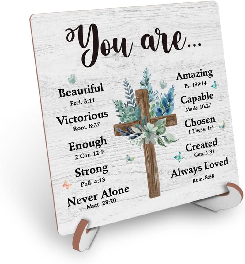 Inspirational Wood Sign Desk Decor for Women - Christian Gift