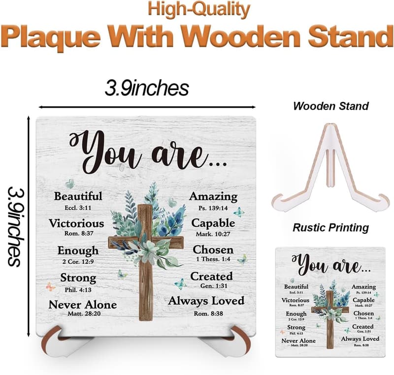 Inspirational Wood Sign Desk Decor for Women - Christian Gift