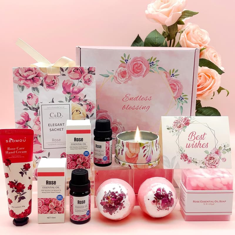 Birthday Spa Gift Basket for Women - Rose Scented Self-Care Set