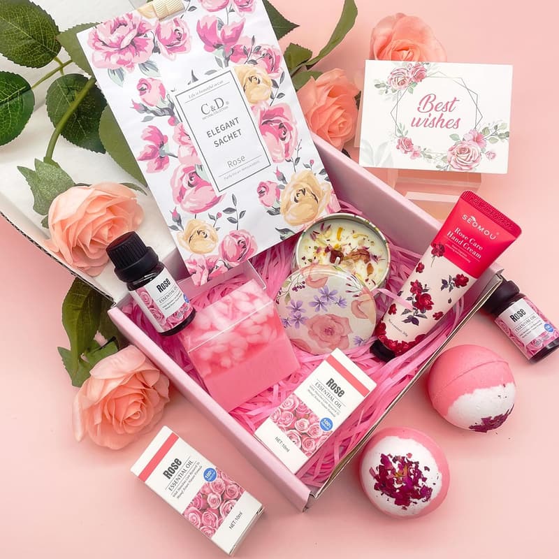 Birthday Spa Gift Basket for Women - Rose Scented Self-Care Set