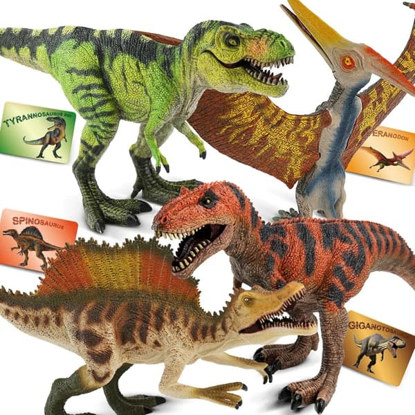 Realistic Jumbo Dinosaur Toys Set with Learning Cards for Kids 3+